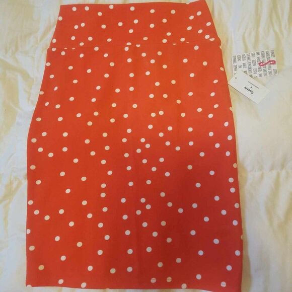 NWT LuLaRoe Cassie Orange White Polka Dot Unicorn Skirt Sz S - Picture 2 of 8